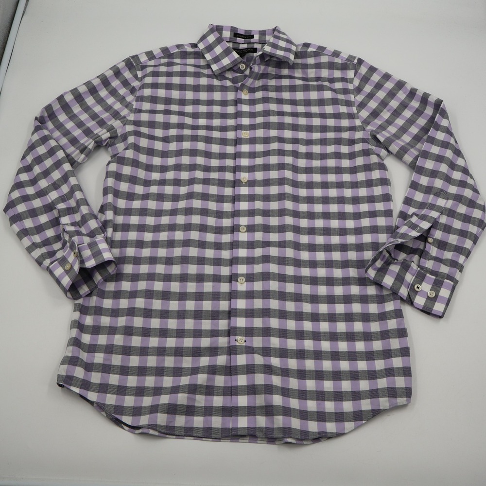 Banana Republic Button Down Shirt Mens M Purple Gingham Camden Fit Non-Iron